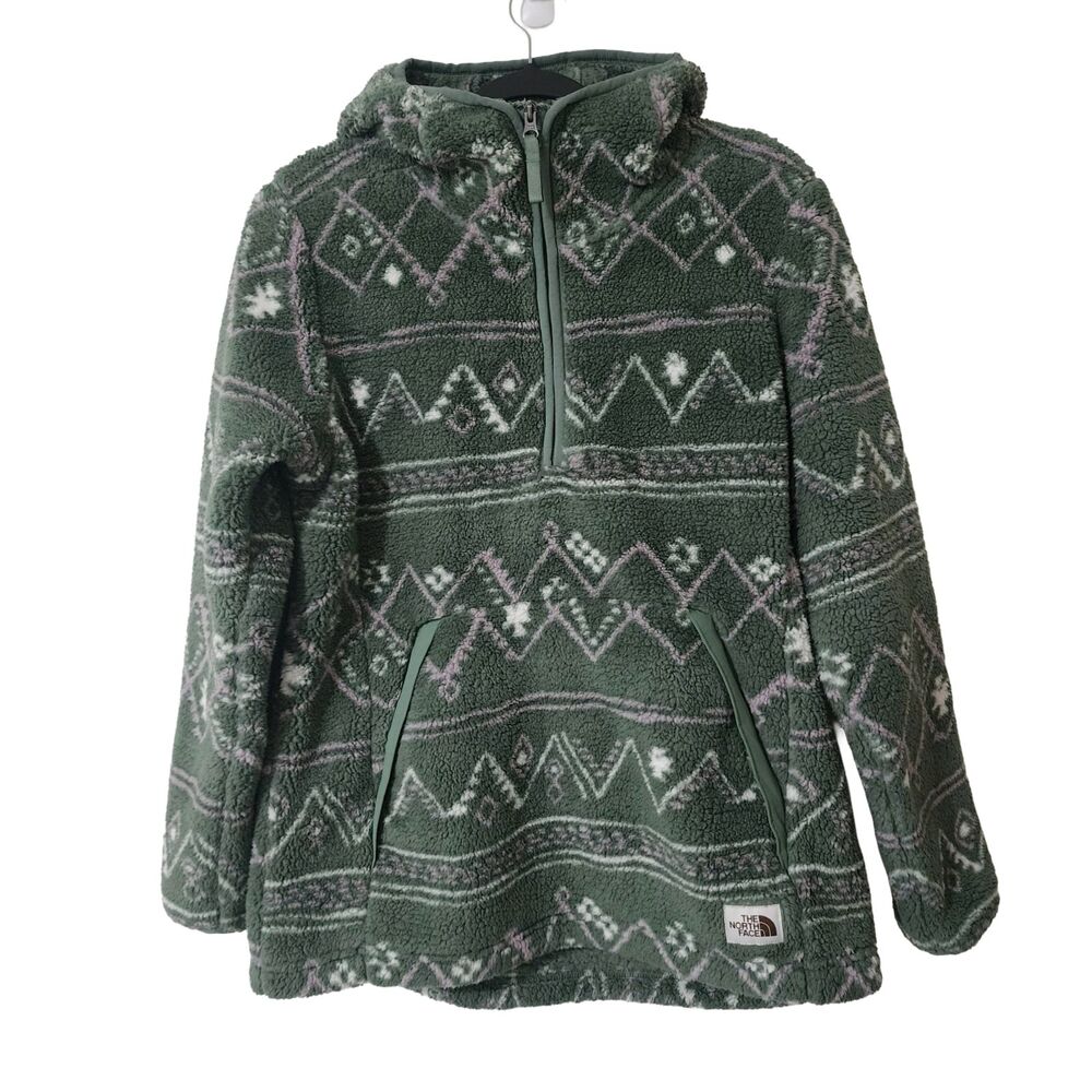 The North Face Women's Campshire Sherpa Fleece 1/2 Zip Hoodie Green Size L